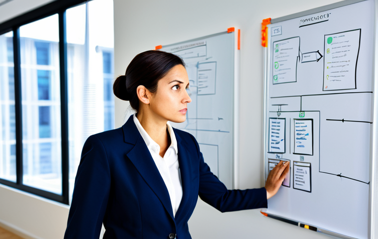 Reframing Challenges in a Business Setting**
"A businesswoman in a brightly lit, modern office, fully clothed in a professional, tailored suit, looking thoughtfully at a complex flowchart on a whiteboard, safe for work, appropriate content, perfect anatomy, correct proportions, professional atmosphere, demonstrating problem-solving, modest attire, family-friendly, high resolution, digital art, concept illustration."
**
