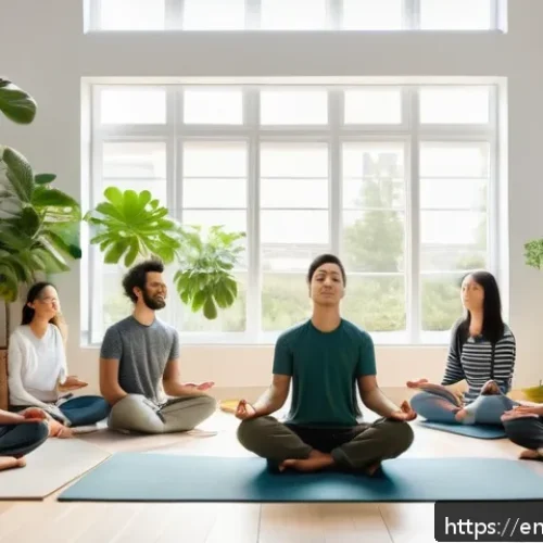 좌절 내성 강화를 위한 삶의 변화 - A diverse group of young adults practicing mindfulness meditation in a bright, modern living room, s...