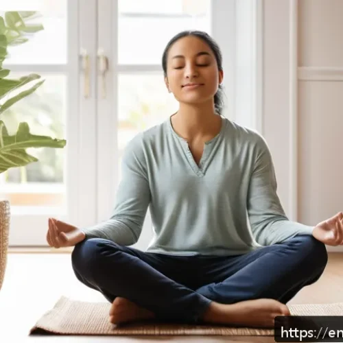 좌절 내성 강화를 위한 지속적인 연습 - A serene morning scene featuring a diverse young adult sitting cross-legged on a cozy living room fl...
