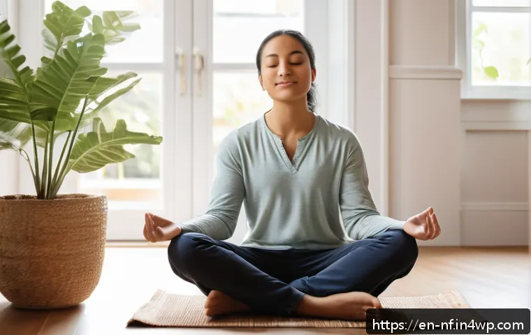 좌절 내성 강화를 위한 지속적인 연습 - A serene morning scene featuring a diverse young adult sitting cross-legged on a cozy living room fl...