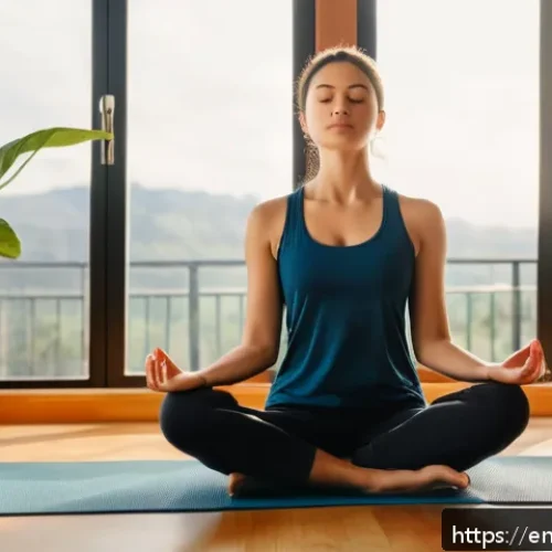 좌절 감정 다루기를 위한 다양한 접근 - A serene indoor scene featuring a young adult practicing the 4-7-8 breathing technique, sitting cros...